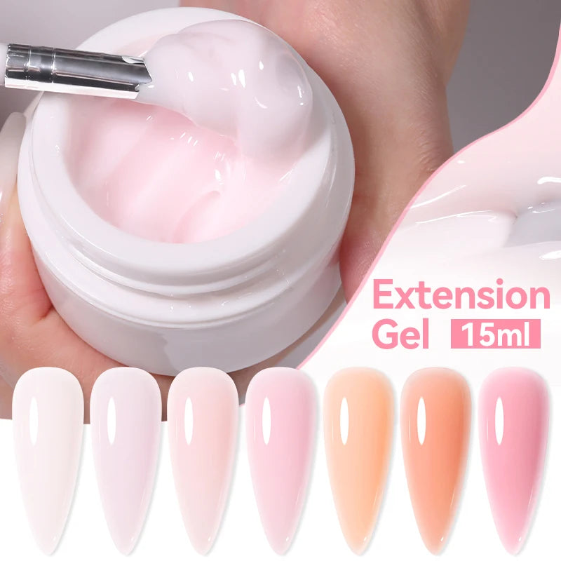 15ml Extension Gel Hard Jelly Nail Gel Clear Nude Pink French Finger Self Leveling Soak Off UV