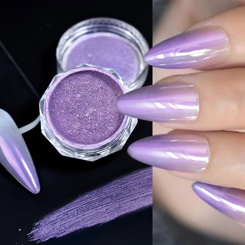 Pearl Aurora Nail Powder – Purple, Pink, Blue Chrome Glitter Pigment for UV Gel Polish Manicure