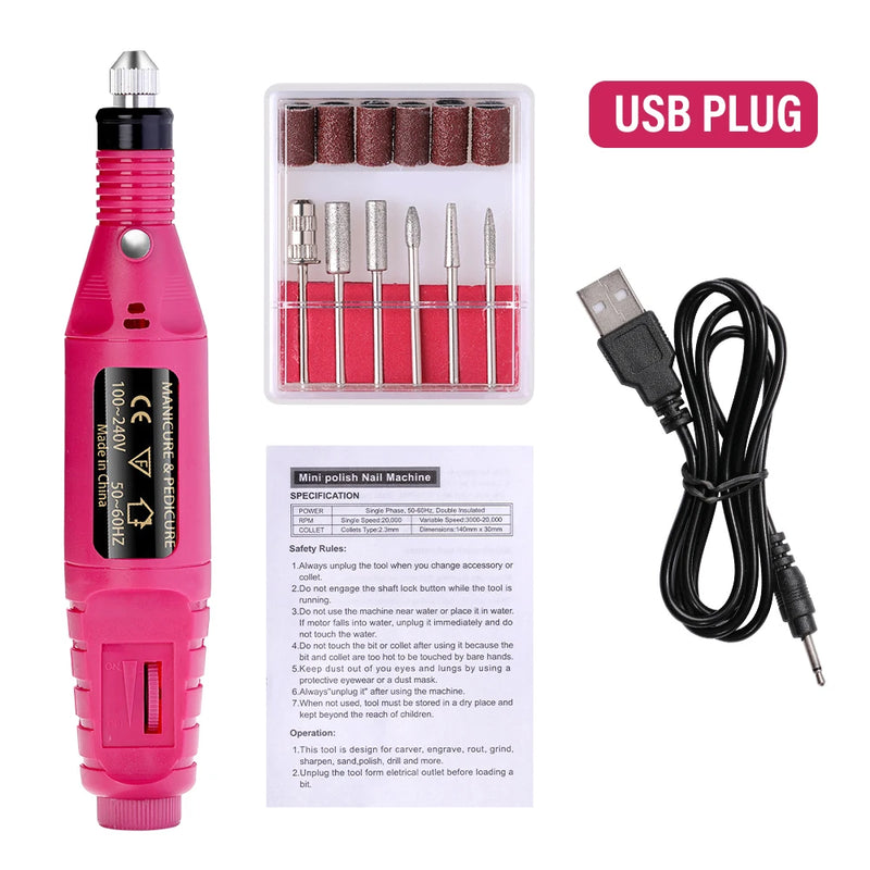 Professional Electric Nail Drill Machine – 20W, 20,000 RPM, USB Rechargeable Nail Sander