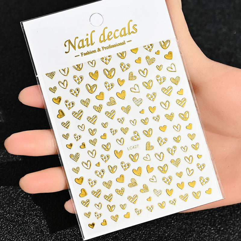 3D Gold Sun/Moon/Star Bronzing Nail Art Stickers – Gold & Silver Self-Adhesive Decals