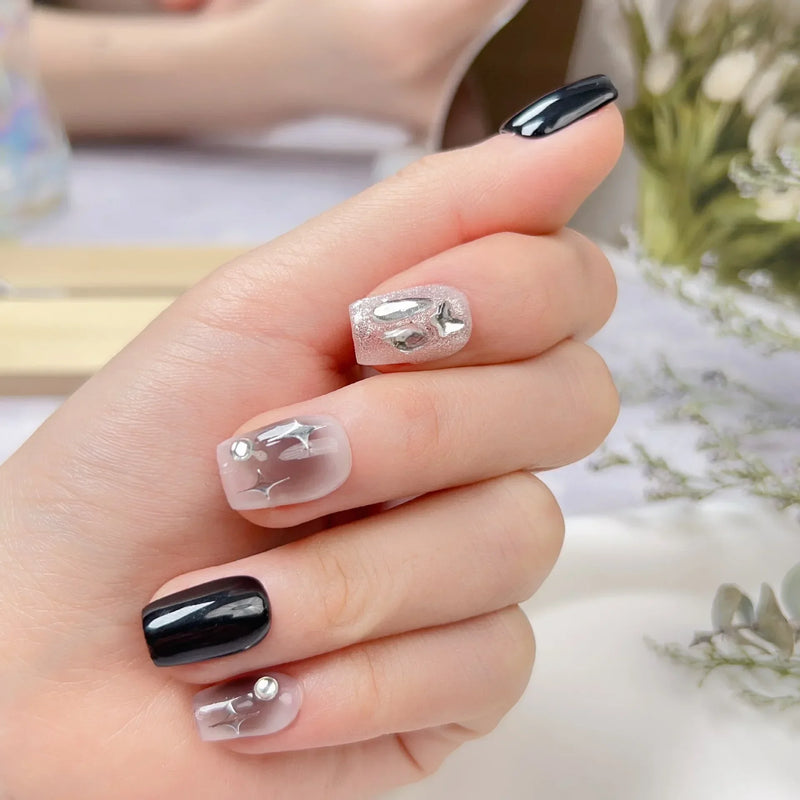 10Pcs Handmade Press-On Nails – Short, Sweet & Cool Full Cover Design, Round Head Fake Nails