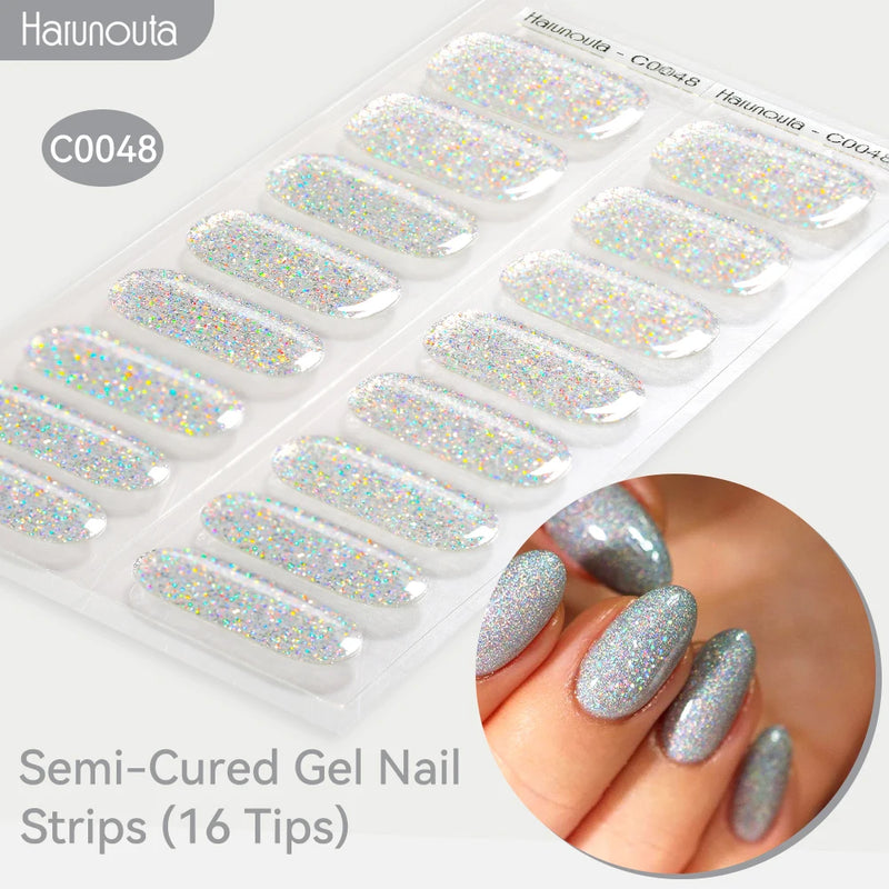 Gradient Auroras Semi-Cured Gel Nail Strips – Sparkly Gel Stickers for UV/LED Nail Lamps