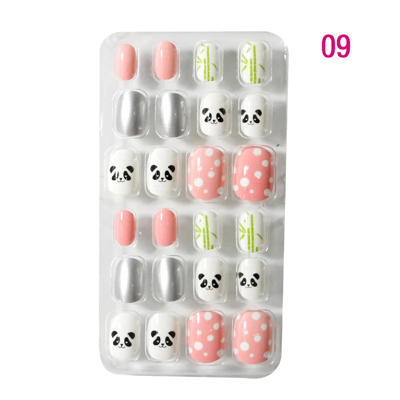 24Pcs Kids Press-On Nails – Cartoon Candy Design, Full Cover Fake Nails for Girls