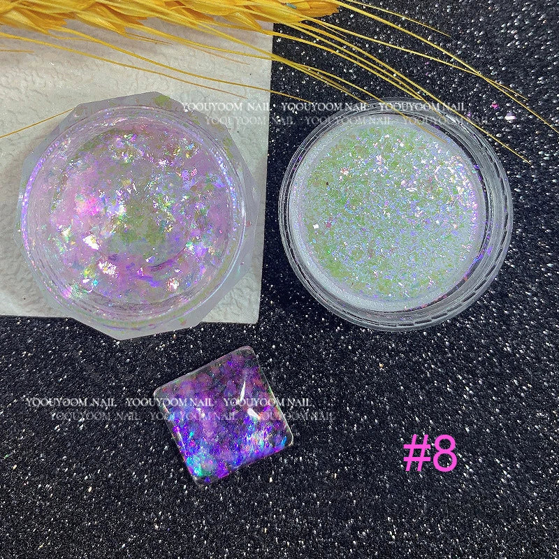 Gold Opal Nail Powder – Mermaid Glitter, Iridescent Chrome Flakes for Stunning Manicure Decorations