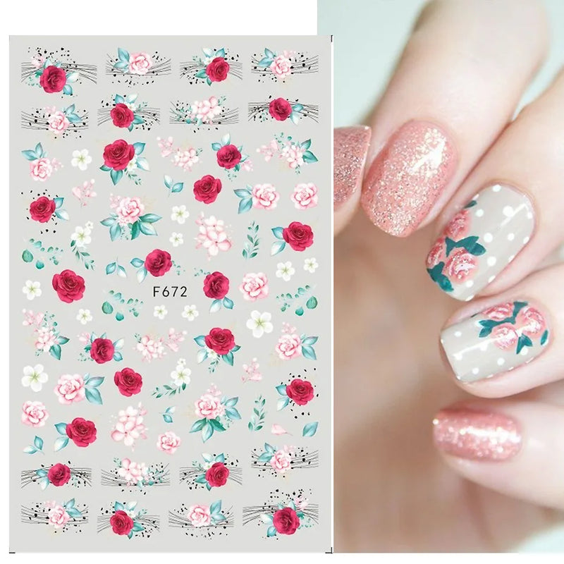 3D Fashion Poster Portrait Flower Nail Art Stickers – DIY Nail Decals