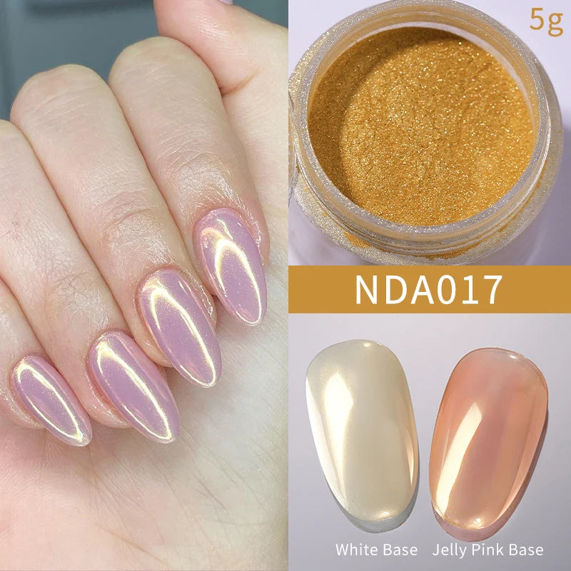 NICOLE DIARY Bright White Pearl Nail Powder – Moonlight Mirror Aurora Effect