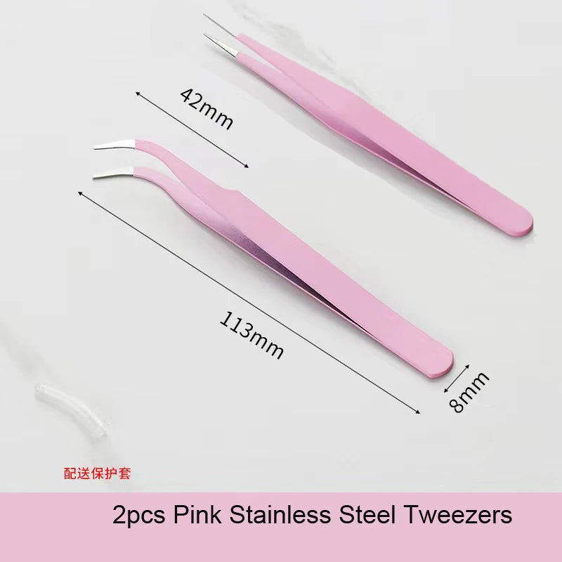 2Pcs Macaron Stainless Steel Tweezers – Straight & Curved Pointed Nail Art Tool