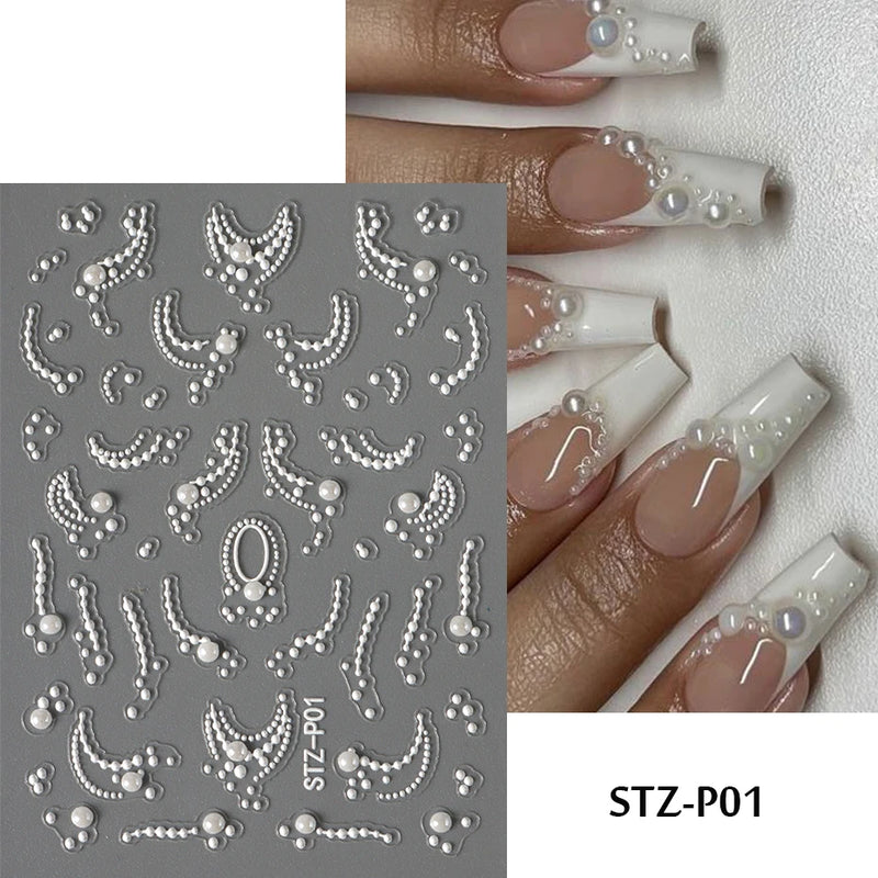 3D Rhinestone French Tip Nail Stickers – Gold & Silver Retro Wave Line Design for DIY Nail Art