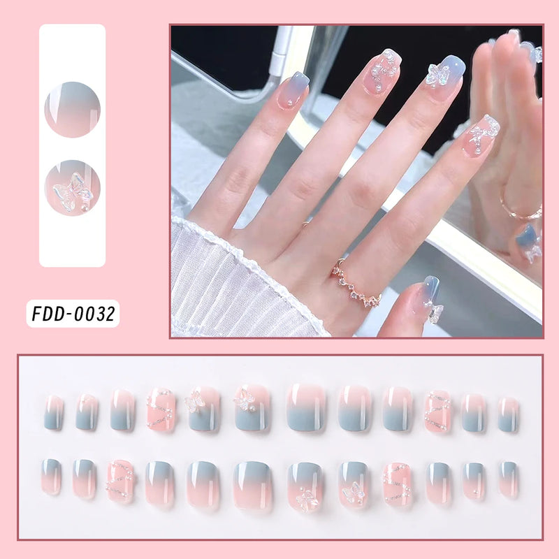 24PCS Medium Long French Acrylic Fake Nails – Full Cover Ballet Press-On Nail Tips, Removable Set