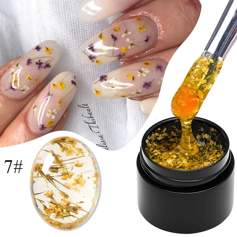 MEET ACROSS 5ml Pink Dried Flower Gel Nail Polish – Natural Flower Fairy Nail Art