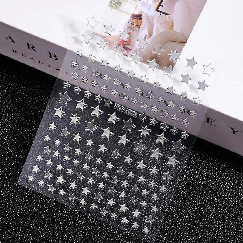 3D Gold Sun/Moon/Star Bronzing Nail Art Stickers – Gold & Silver Self-Adhesive Decals