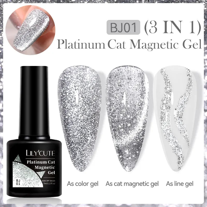 LILYCUTE 7ml Platinum Cat Eye Gel Polish – Rose Gold Foil Effect, Magnetic UV Gel for Nail Art