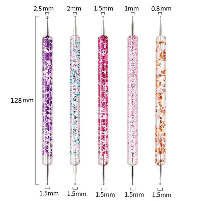 5Pcs Portable Nail Art Dotting Pen Set – Dual-Ended Crystal Handle Manicure Tools