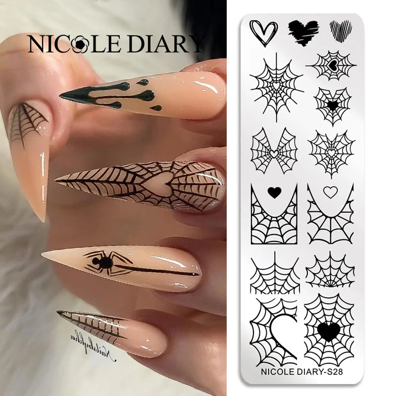 NICOLE DIARY Nail Stamping Plate – Leaves, Flowers, Geometric Stripes & More- Nail Art Stencil