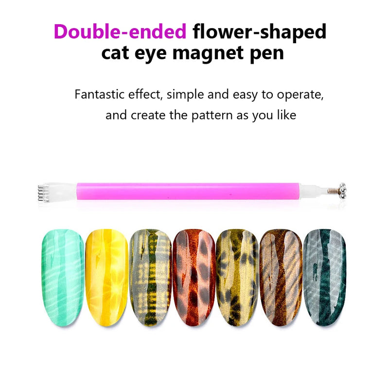 Nail Art Magnet Stick Double Headed for Cat Eye Gel Nail Polish, 3D Line Strip Flowers Effect