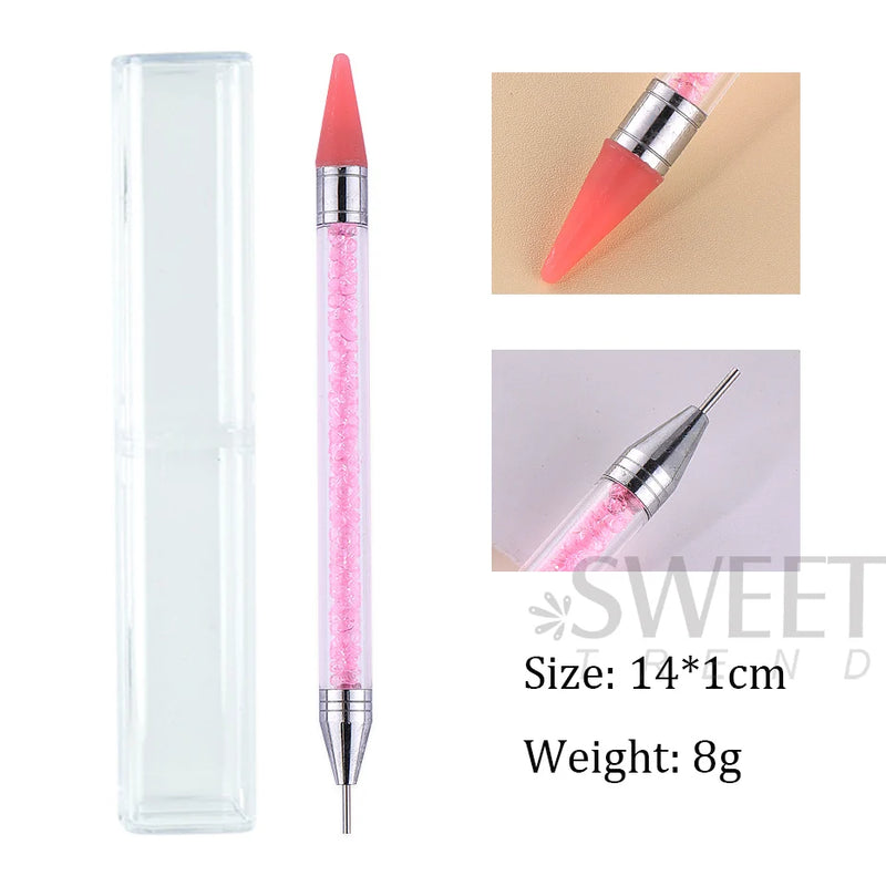 Dual-Ended Nail Dotting Pen – Crystal Handle Wax Picker & Gel UV Brush for Nail Art