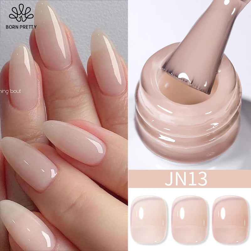 BORN PRETTY Jelly Nude Gel Nail Polish 10ml - Light Pink Peach Translucent UV Gel Varnish