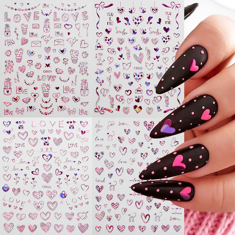 Valentine’s Day Nail Stickers – Red Lips & Love Heart Self-Adhesive Nail Decals (4/6/8/12 Pcs)