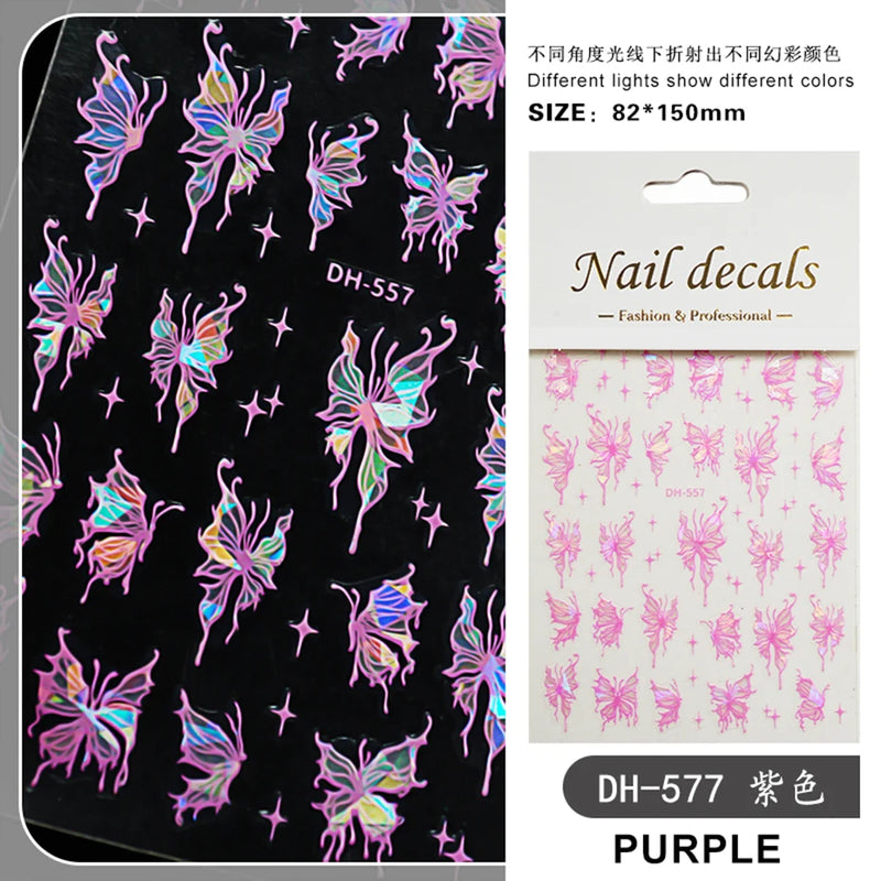 Aurora Laser Butterfly 3D Nail Stickers – Holographic Self-Adhesive Nail Decals