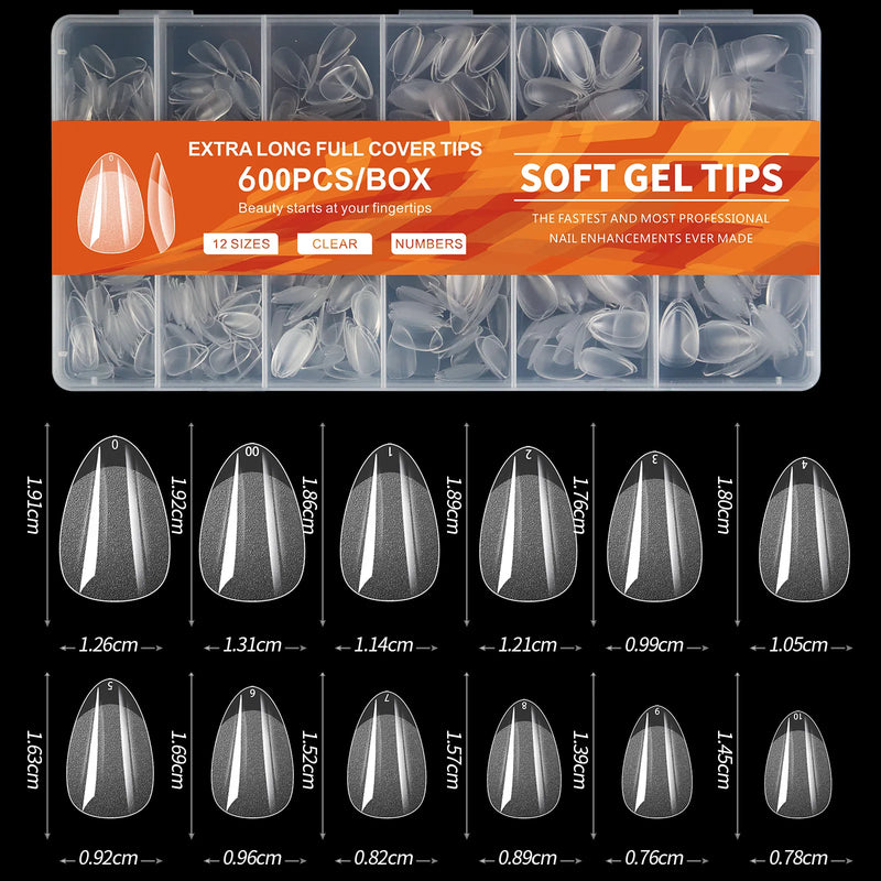 600Pcs Full Cover Press-On Nail Tips for Stiletto, Almond, Square, Coffin, and French Styles