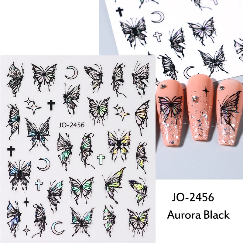 Aurora Laser Butterfly 3D Nail Stickers – Holographic Self-Adhesive Nail Decals