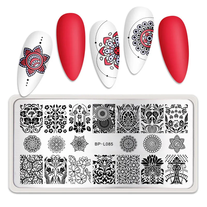 NICOLE DIARY Nail Stamping Plate – Leaves, Flowers, Geometric Stripes & More- Nail Art Stencil