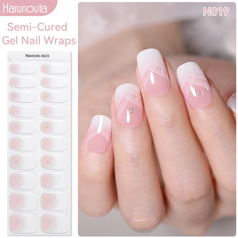 Harunouta Milky Jelly White Semi-Cured Gel Nail Wraps – 20 Tips