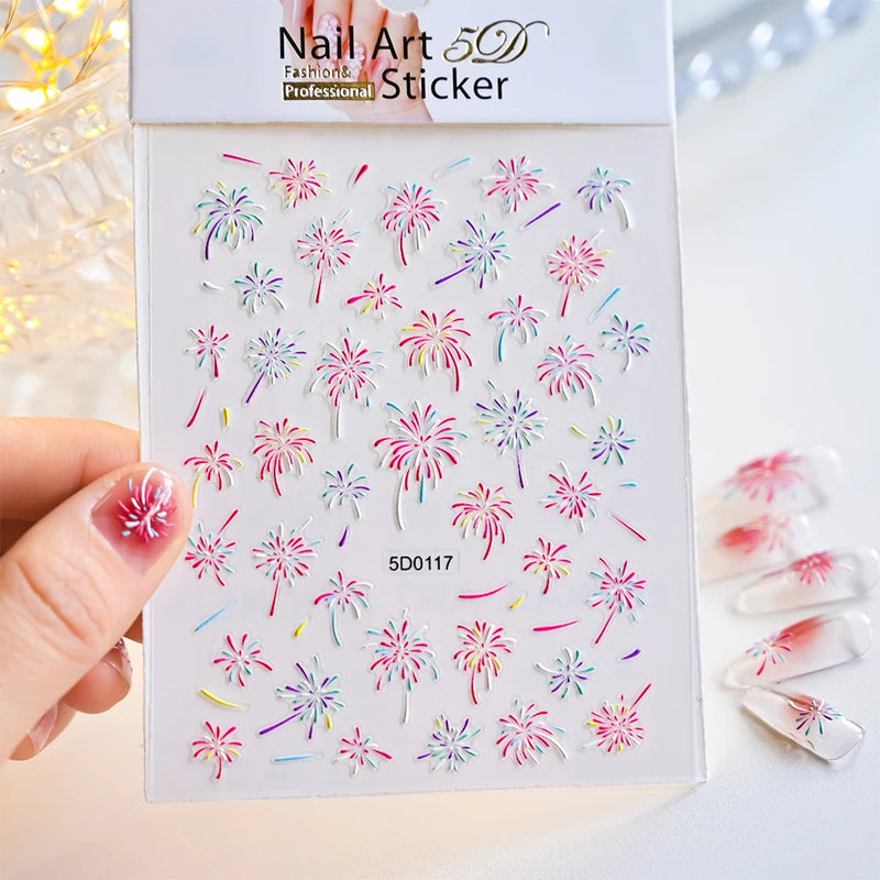 PC 3D Macaron Flower/Fruit Nail Charms Sticker - Embossed Designs Slider Decals