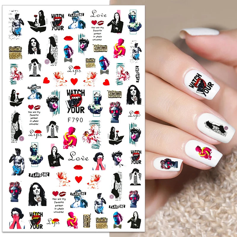 3D Fashion Poster Portrait Flower Nail Art Stickers – DIY Nail Decals