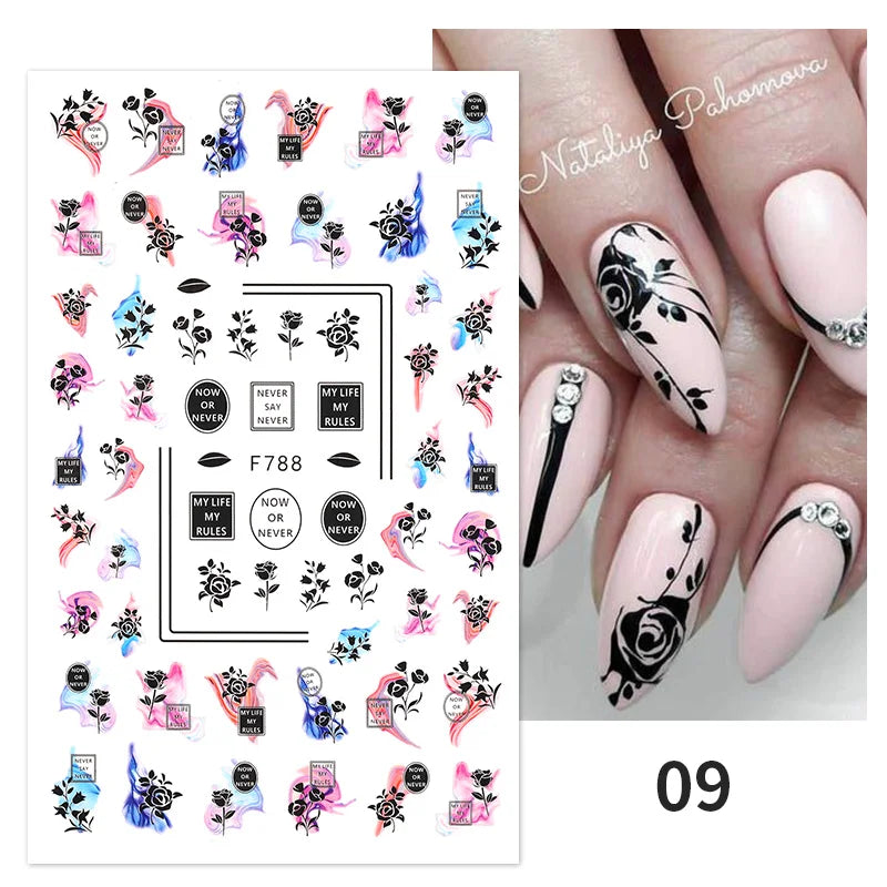 3D Fashion Poster Portrait Flower Nail Art Stickers – DIY Nail Decals