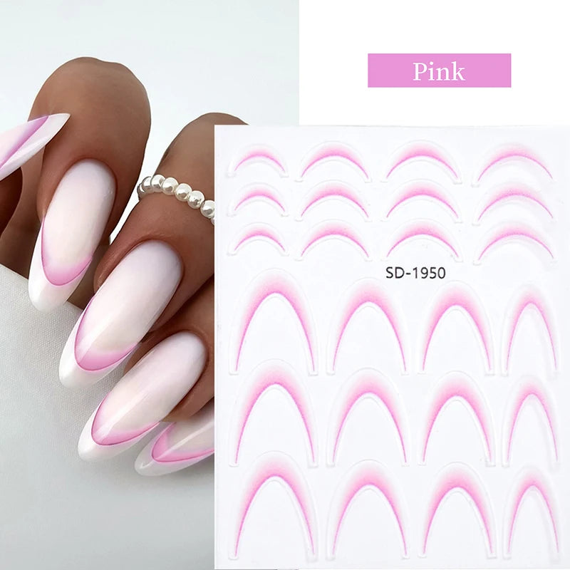 White & Black French Line Nail Stickers – 3D Gradient Stripe Sliders for Elegant Nail Art