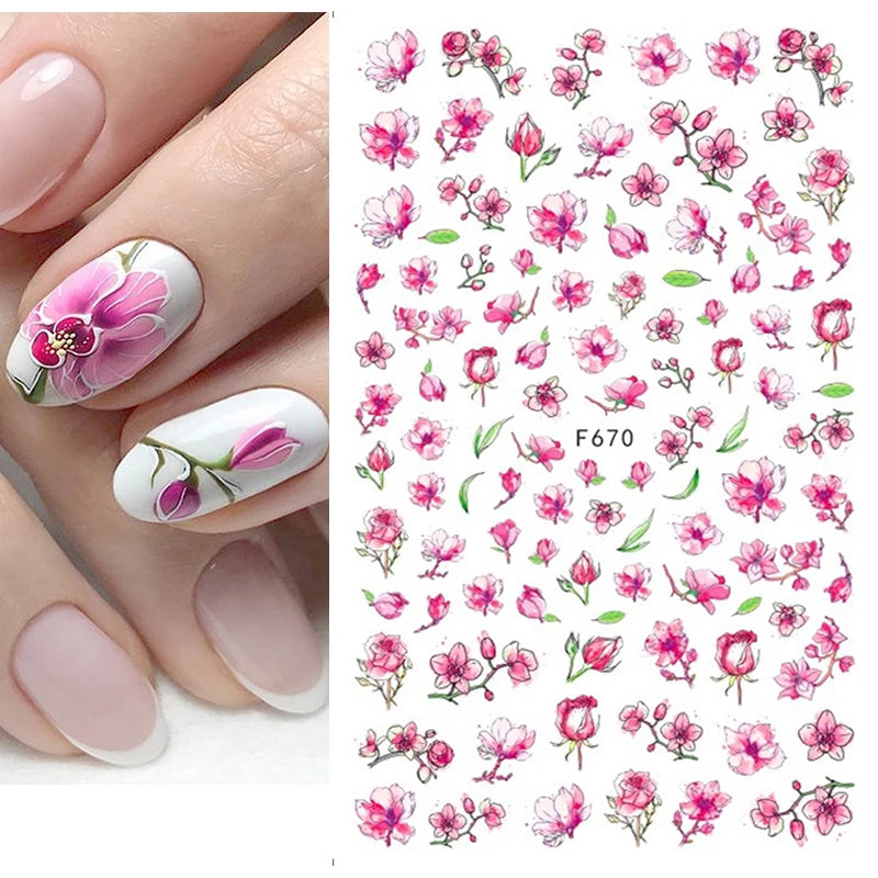 3D Fashion Poster Portrait Flower Nail Art Stickers – DIY Nail Decals