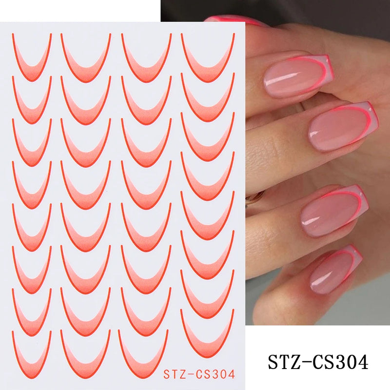 3D Gradient French Line Nail Stickers – Elegant DIY Nail Art Decals for French Tips & More