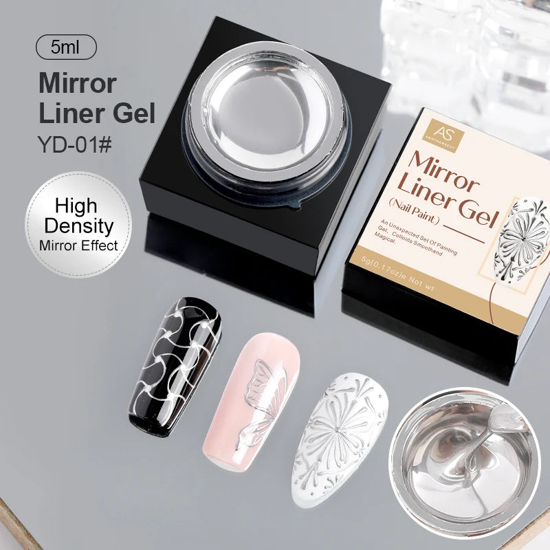 AS 5ml Silver Metallic Painting Liner Gel Polish – Super Bright Mirror Gel for French Nails