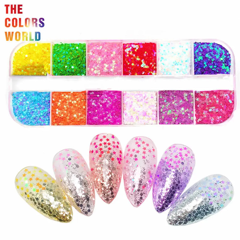 1MM Small Size Star Shape Glitter 3D Glitter Flakes Paillettes Kit For Nails Art Decorations Charms