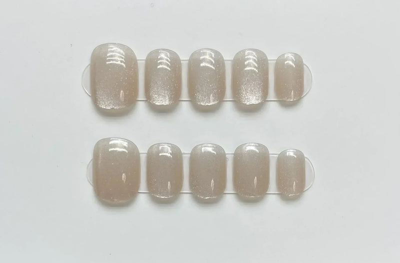 10Pcs Short Ballerina Press-On Nails Blue Cat Eye Full Cover Fake Nails