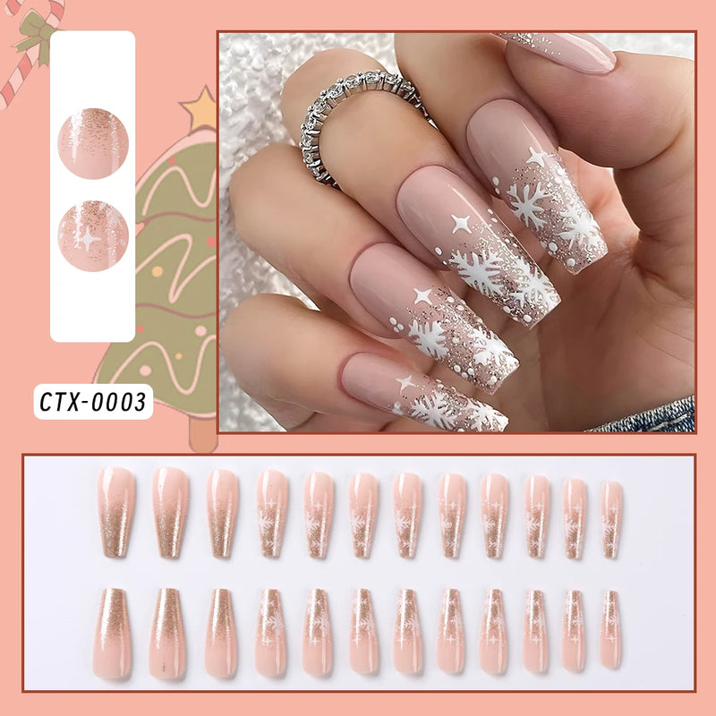 24PCS Medium Long French Acrylic Fake Nails – Full Cover Ballet Press-On Nail Tips, Removable Set