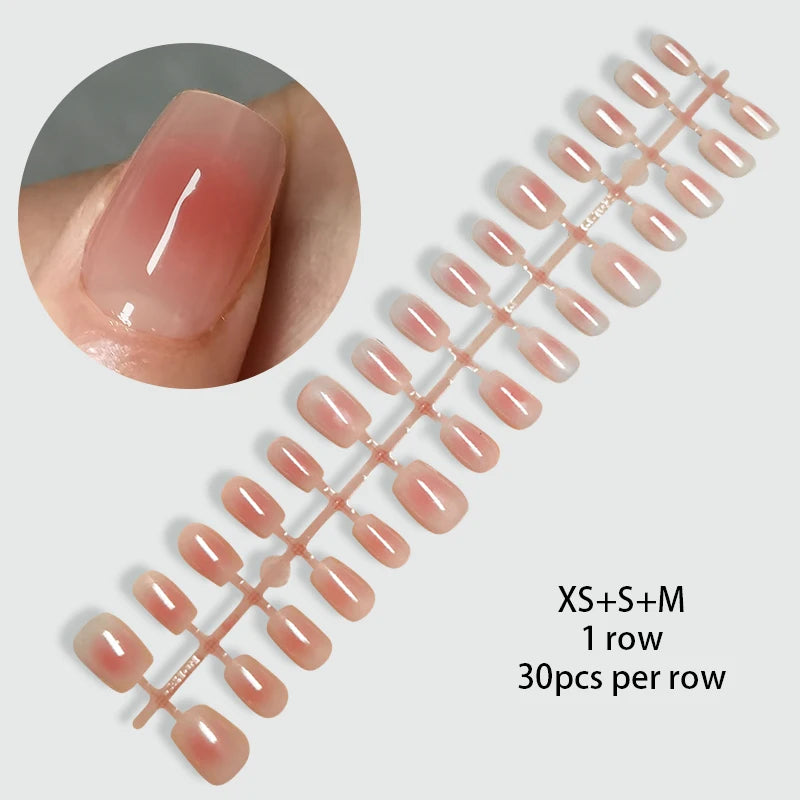 30Pcs French Gradient Short Coffin Nails – Nude Colour Full Cover Press-On Fake Nails