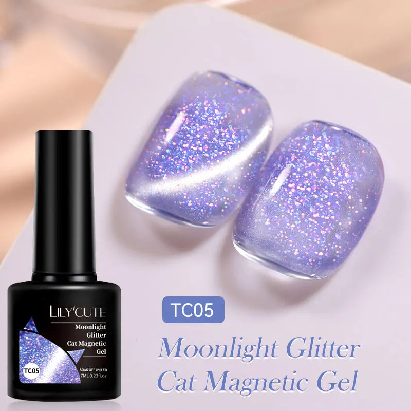 LILYCUTE 7ml Laser Cat Magnetic Gel Nail Polish – Blue Purple Gel Varnish for UV/LED Nail Art