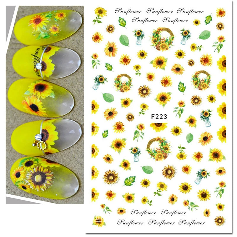 3d Nail Art Decals Summer Daisy Fruits White Florals Petals Flowers Adhesive Sliders Nail Stickers