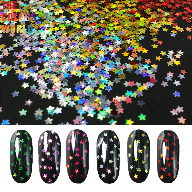 Holographic Small Size Star Nail And Hair Glitter Sequins Flat Five-pointed Star Loose Sequin