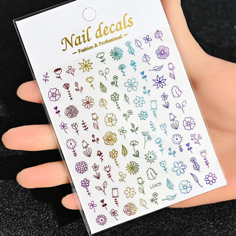 3D Gold Sun/Moon/Star Bronzing Nail Art Stickers – Gold & Silver Self-Adhesive Decals