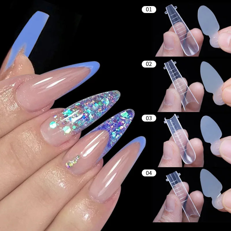 Dual Nail Forms False Tips for Gel Extension Quick Building French Nails Mold Soft Silicone Pads