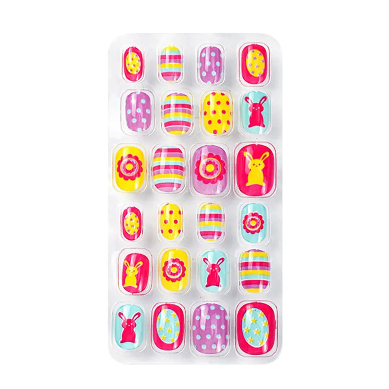 24Pcs Kids Press-On Nails – Cartoon Style, Full Cover Fake Nails, Stick-On Nail Decor for Girls