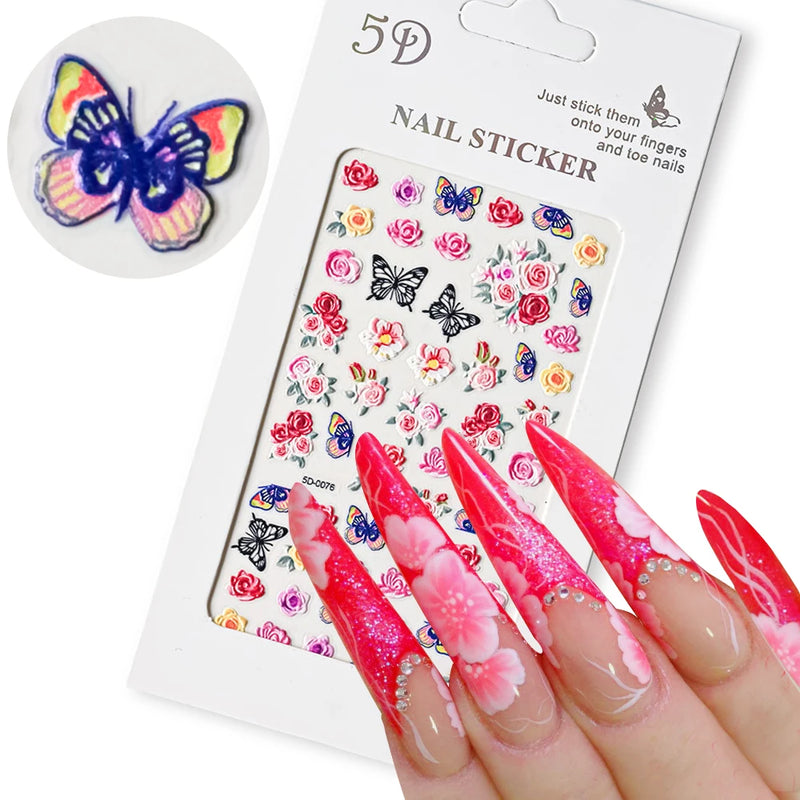 PC 3D Macaron Flower/Fruit Nail Charms Sticker - Embossed Designs Slider Decals