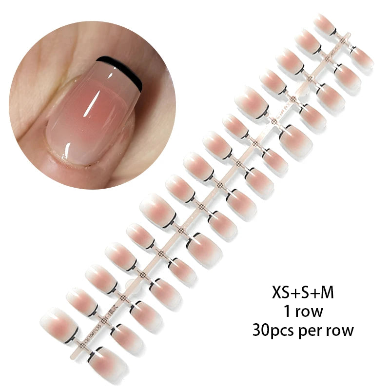 30Pcs French Gradient Short Coffin Nails – Nude Colour Full Cover Press-On Fake Nails