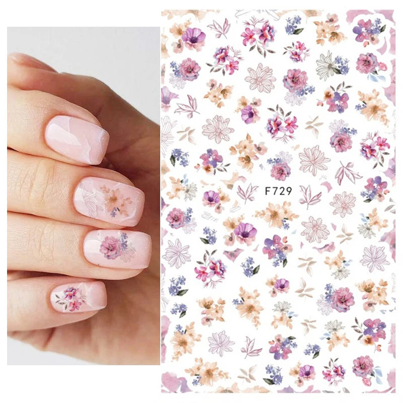 3D Fashion Poster Portrait Flower Nail Art Stickers – DIY Nail Decals