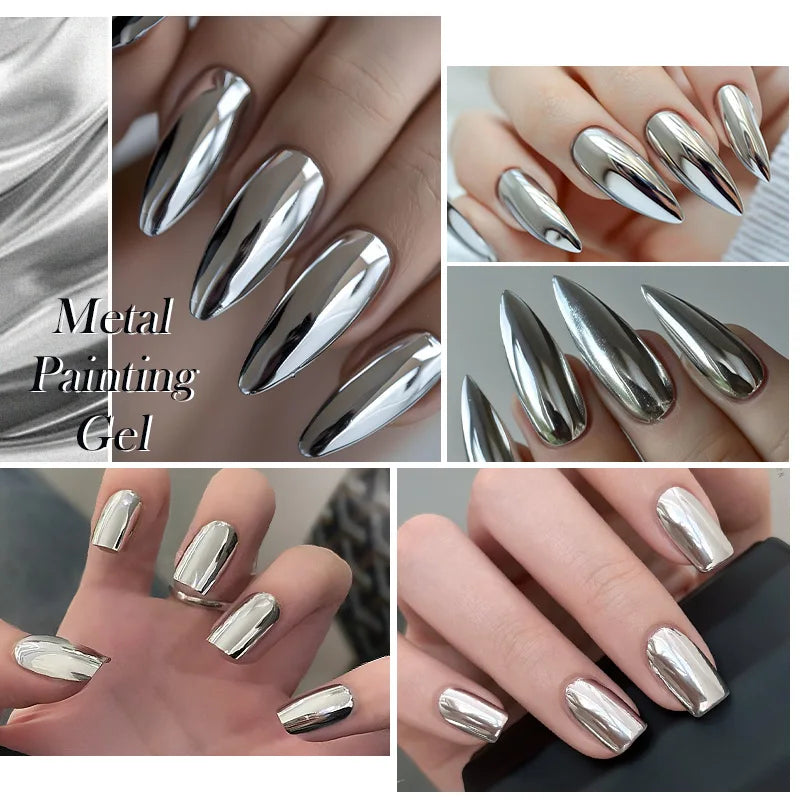 LILYCUTE 7ml Super Bright Metallic Gel Polish – Silver Mirror Effect