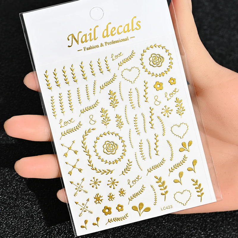 3D Gold Sun/Moon/Star Bronzing Nail Art Stickers – Gold & Silver Self-Adhesive Decals