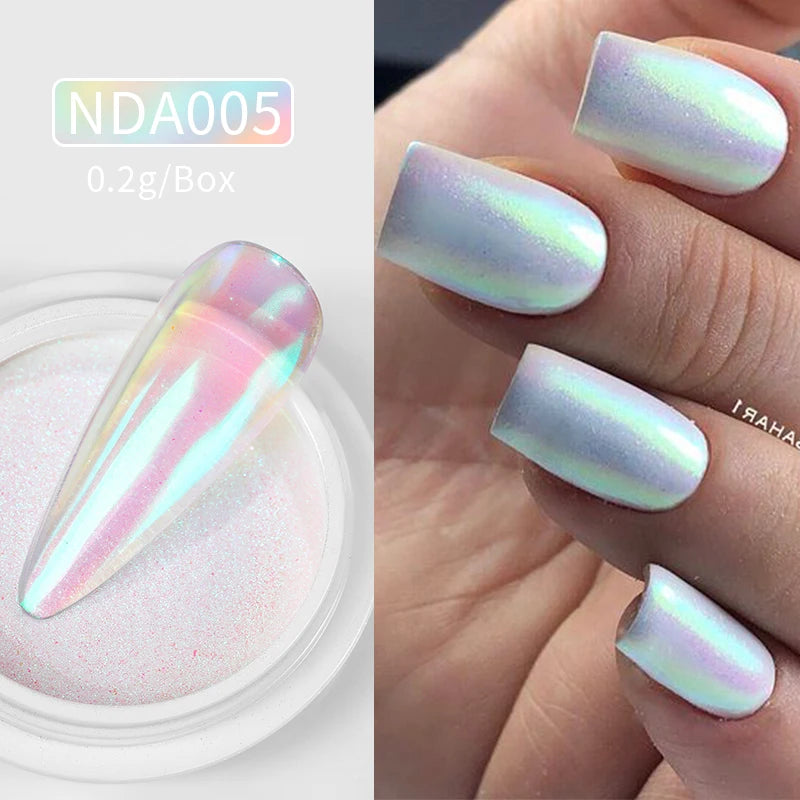 NICOLE DIARY Bright White Pearl Nail Powder – Moonlight Mirror Aurora Effect